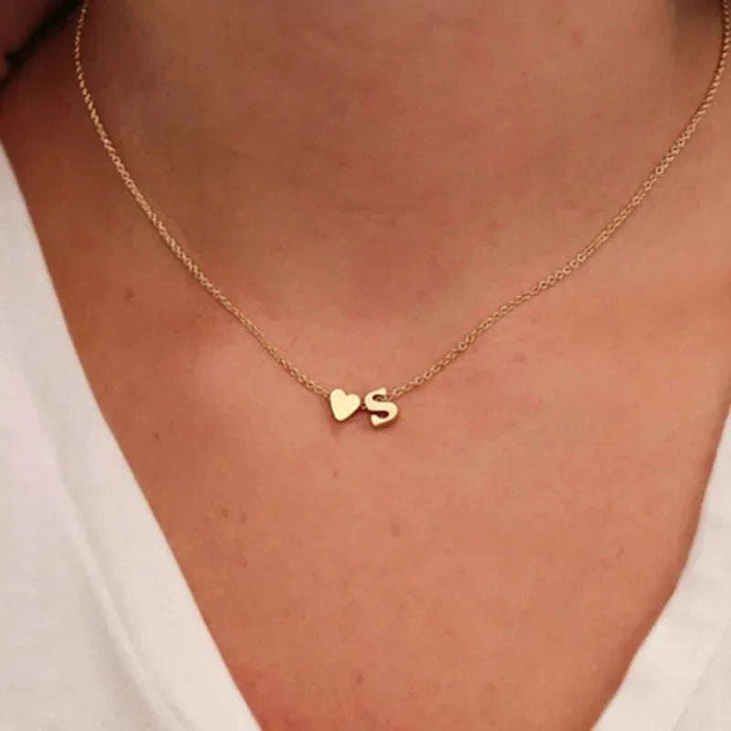 Tiny Heart Dainty Initial Necklace – Personalized Gold & Silver Pendant-R / Silver
