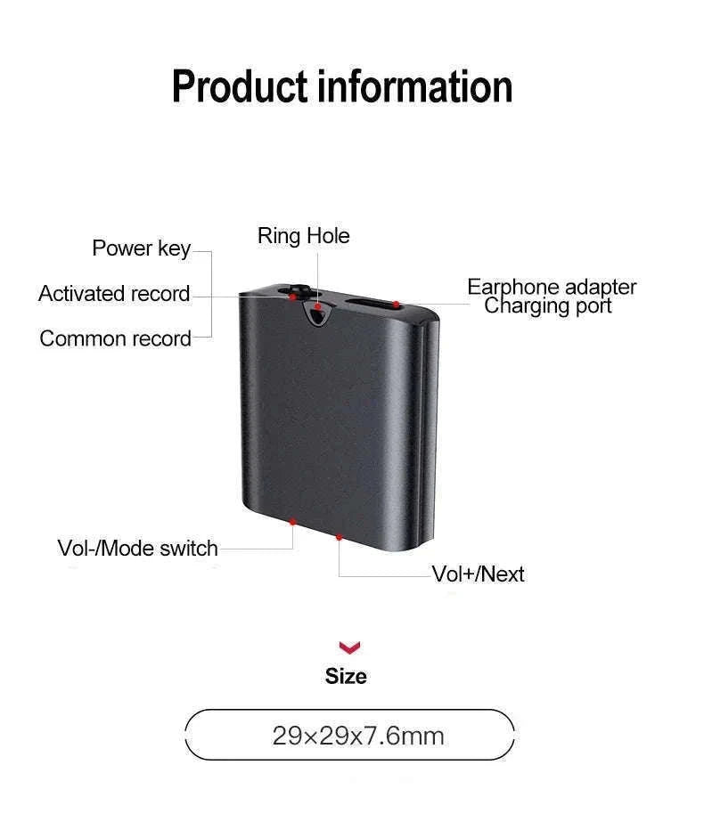 Tiny Mini Voice Recorder with Magnetic USB Charging-Q63 / CHINA / 4GB