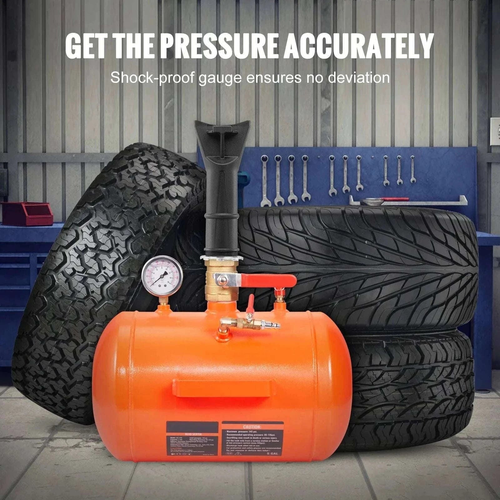 Tire Bead Blaster 145 PSI 5 Gallon Air Tank for Car, Truck & ATV-5 gal145Psi / spain