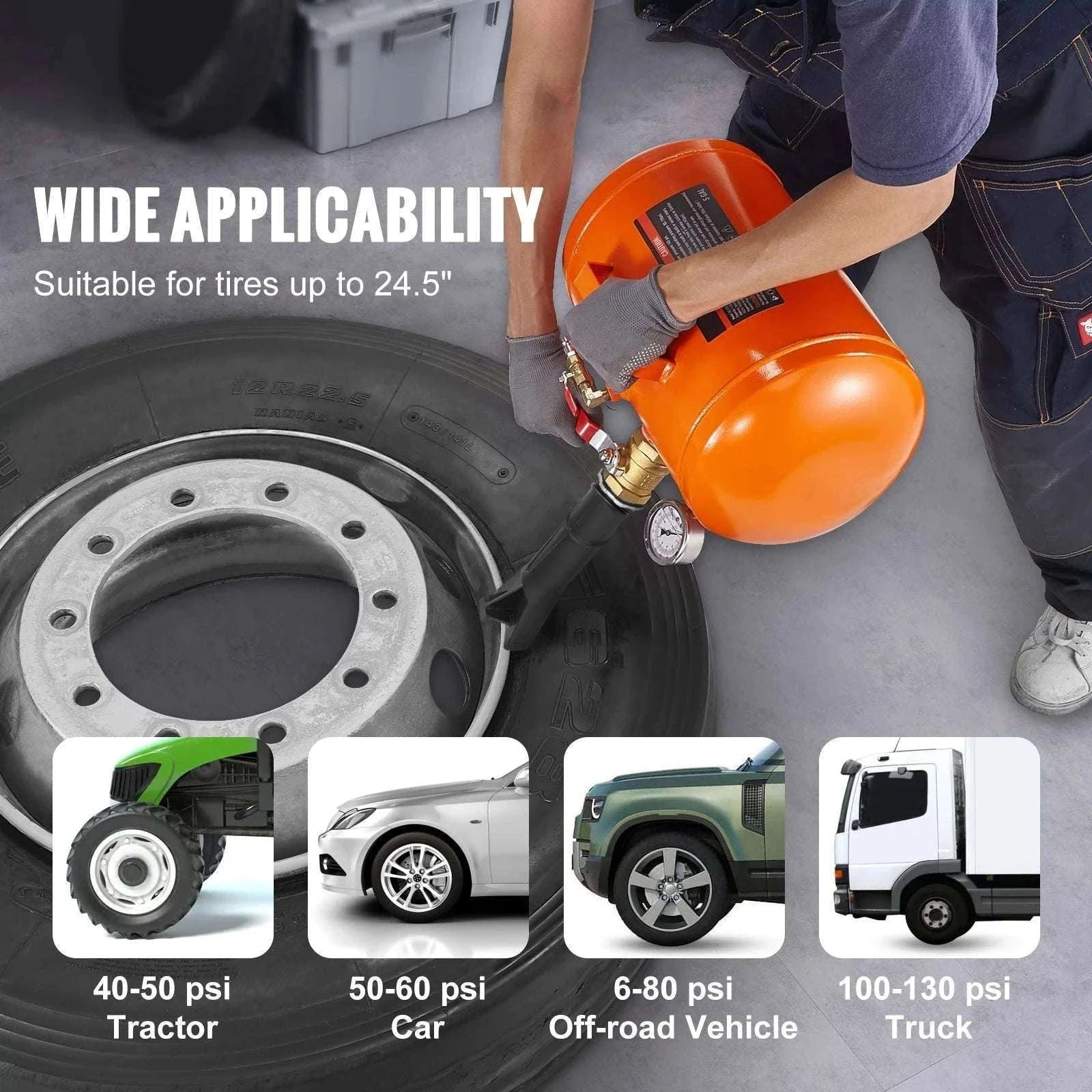Tire Bead Blaster 145 PSI 5 Gallon Air Tank for Car, Truck & ATV-5 gal145Psi / spain