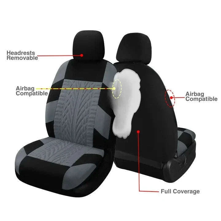 Tire Track Car Seat Covers Universal Airbag-Compatible Set-SN-1701-9PCS-GY