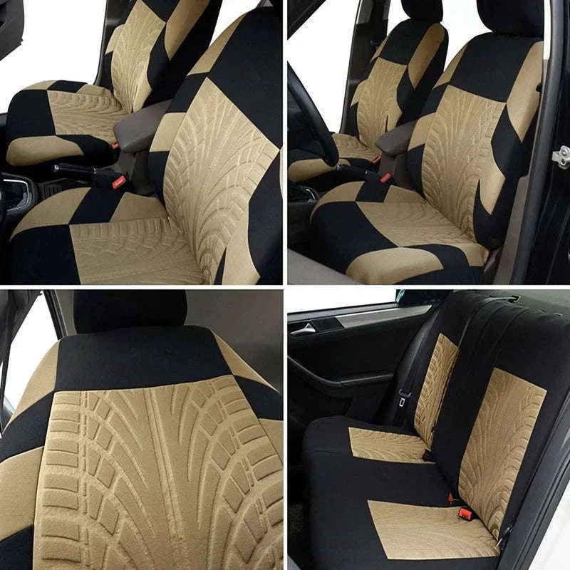 Tire Track Car Seat Covers Universal Airbag-Compatible Set-SN-1701-9PCS-GY