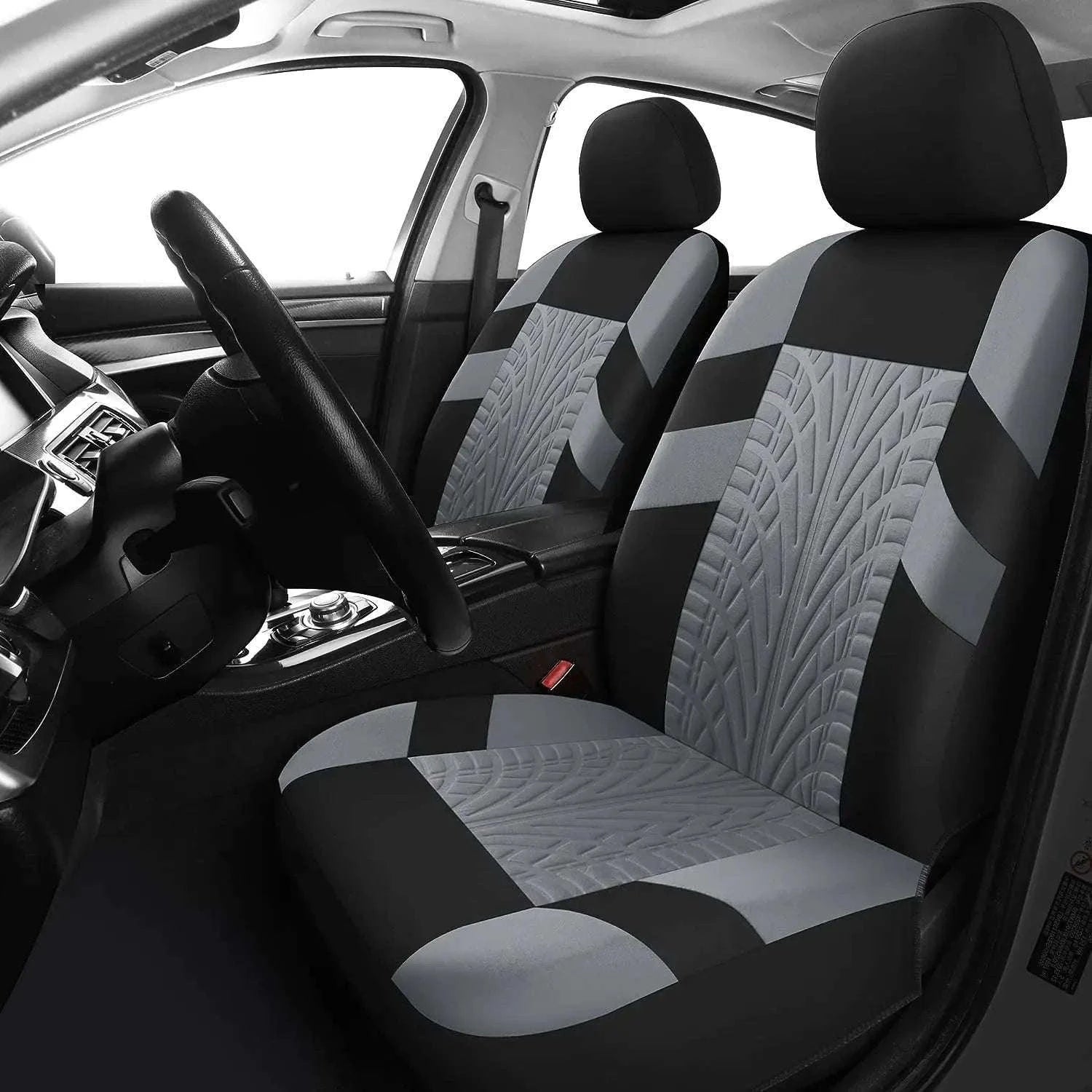 Tire Track Car Seat Covers Universal Airbag-Compatible Set-SN-1701-9PCS-GY