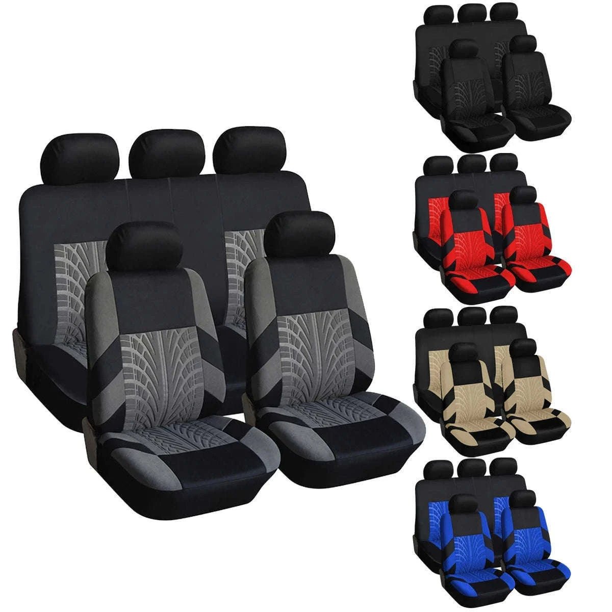 Tire Track Car Seat Covers Universal Airbag-Compatible Set-SN-1701-9PCS-GY