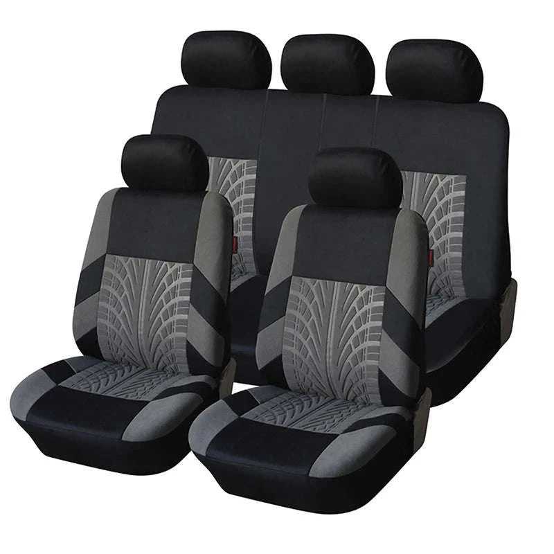 Tire Track Pressing Car Seat Covers – Universal Airbag‑Compatible Set-SN4-1701-9PCS-GY