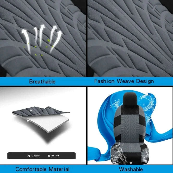 Tire Track Pressing Car Seat Covers – Universal Airbag‑Compatible Set-SN4-1701-9PCS-GY