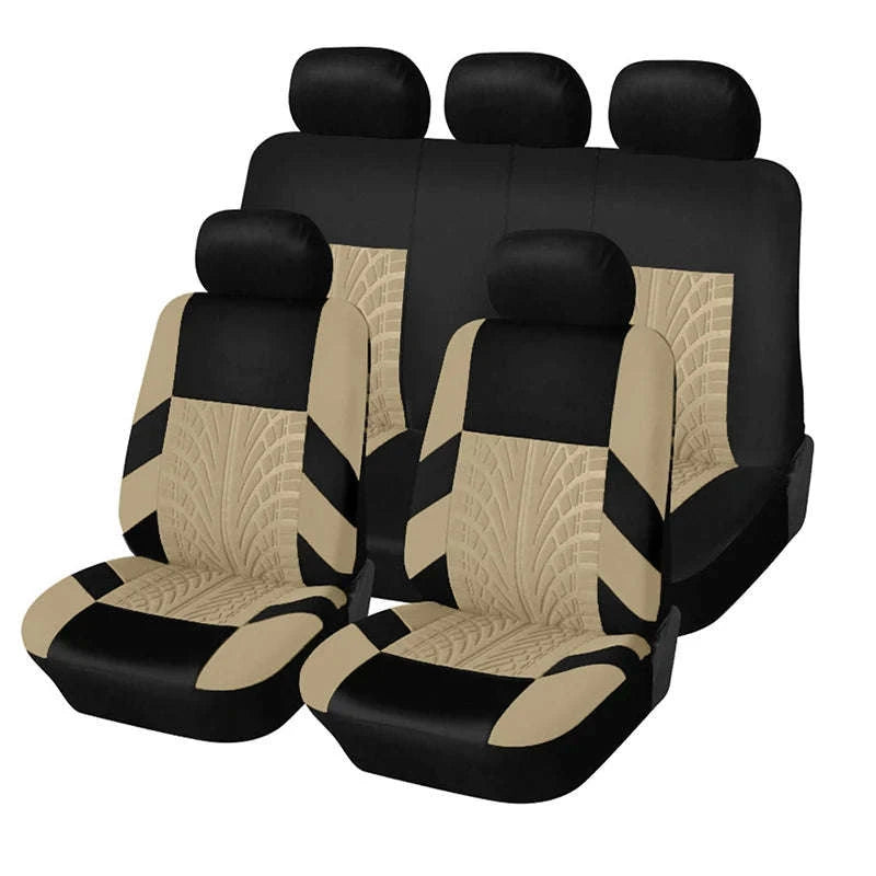 Tire Track Pressing Car Seat Covers – Universal Airbag‑Compatible Set-SN4-1701-9PCS-GY
