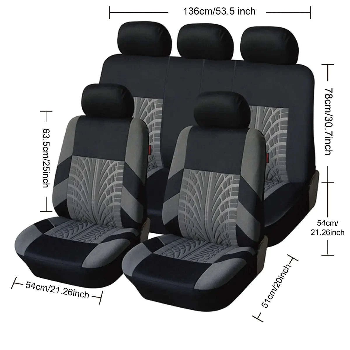 Tire Track Pressing Car Seat Covers – Universal Airbag‑Compatible Set-SN4-1701-9PCS-GY