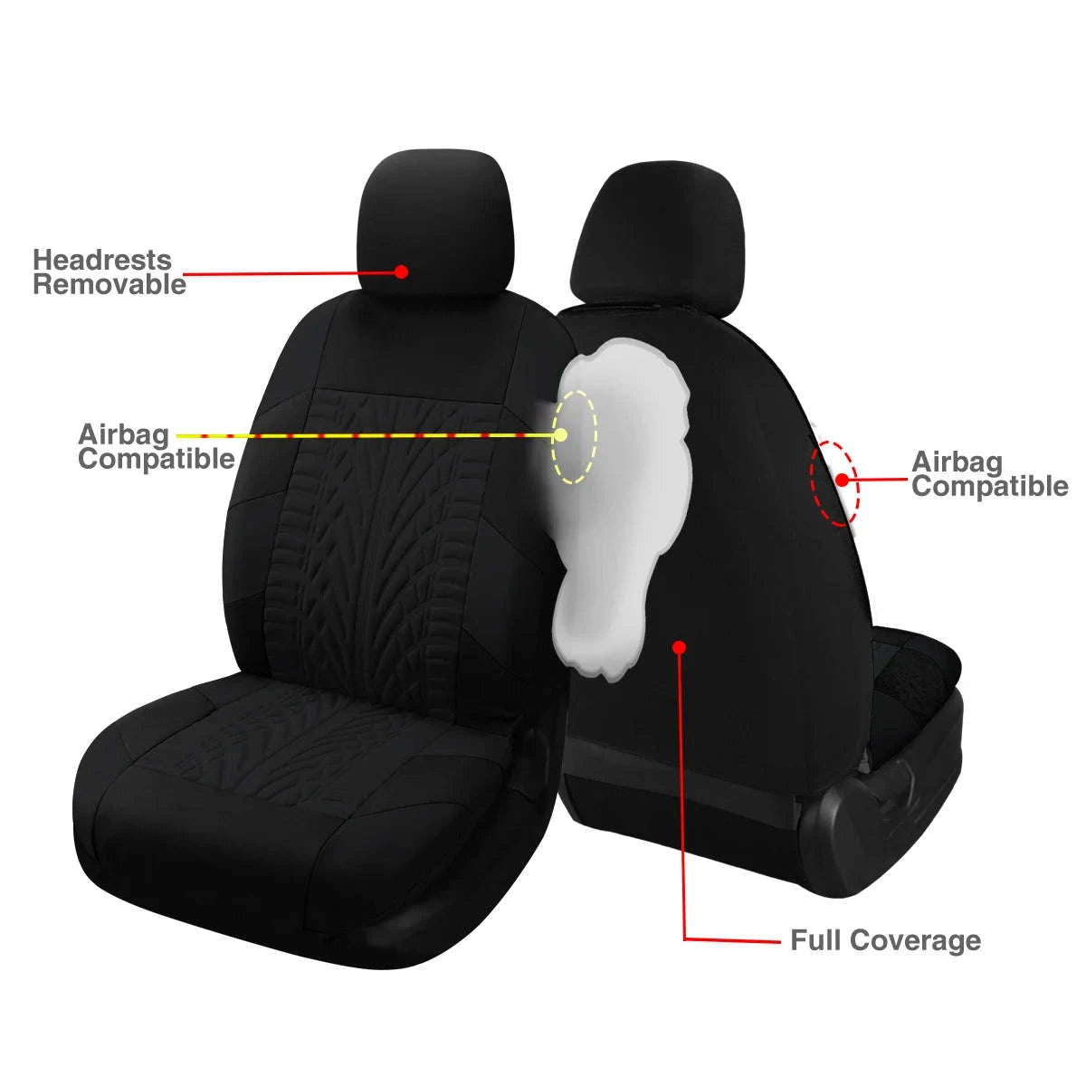 Tire Track Pressing Car Seat Covers – Universal Airbag‑Compatible Set-SN4-1701-9PCS-GY
