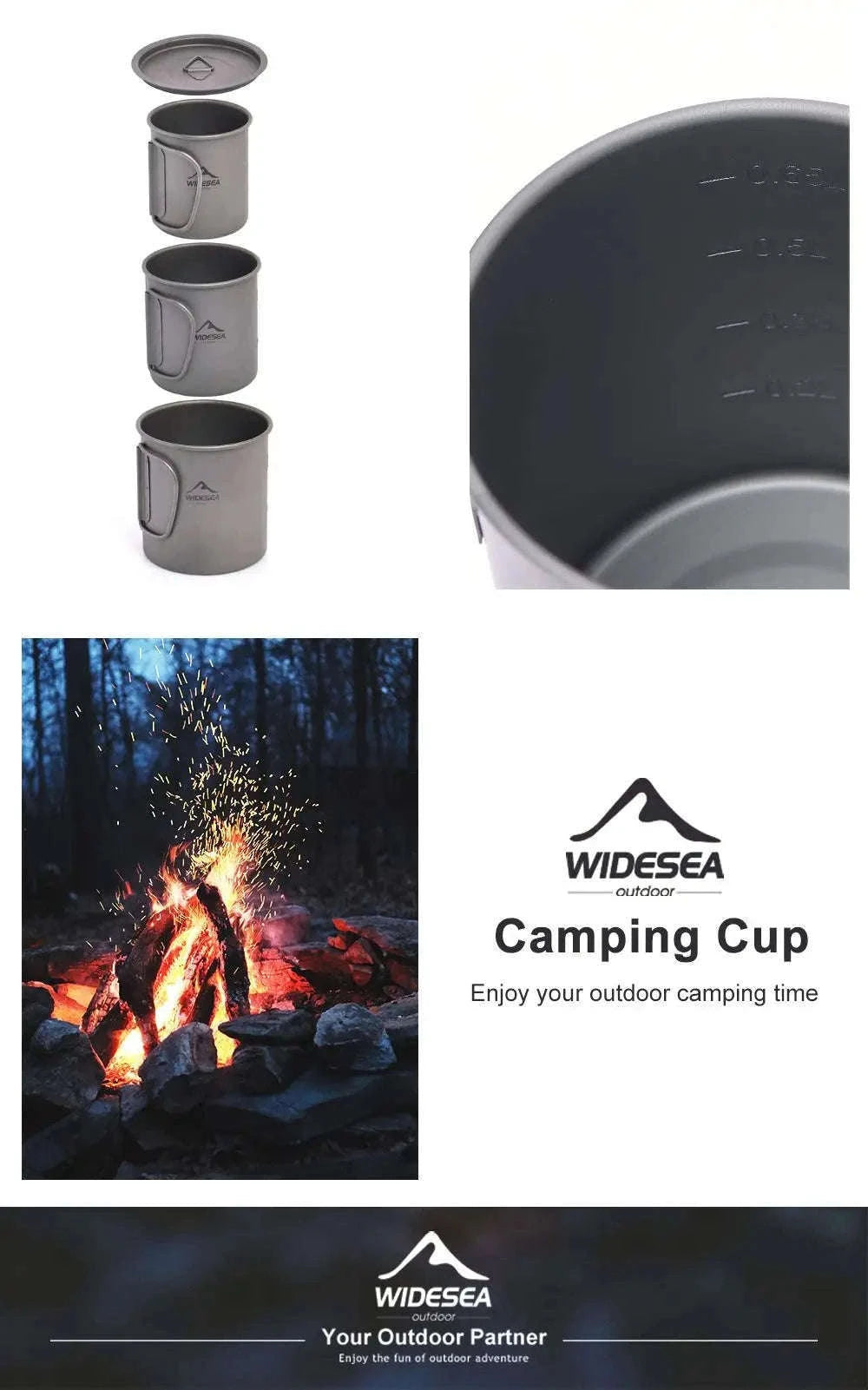 Titanium Cup with Lid Foldable Camping Coffee Mug-450mL
