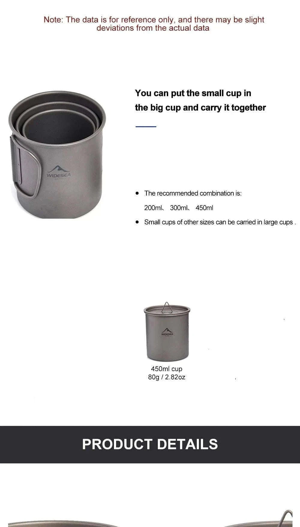 Titanium Cup with Lid Foldable Camping Coffee Mug-450mL