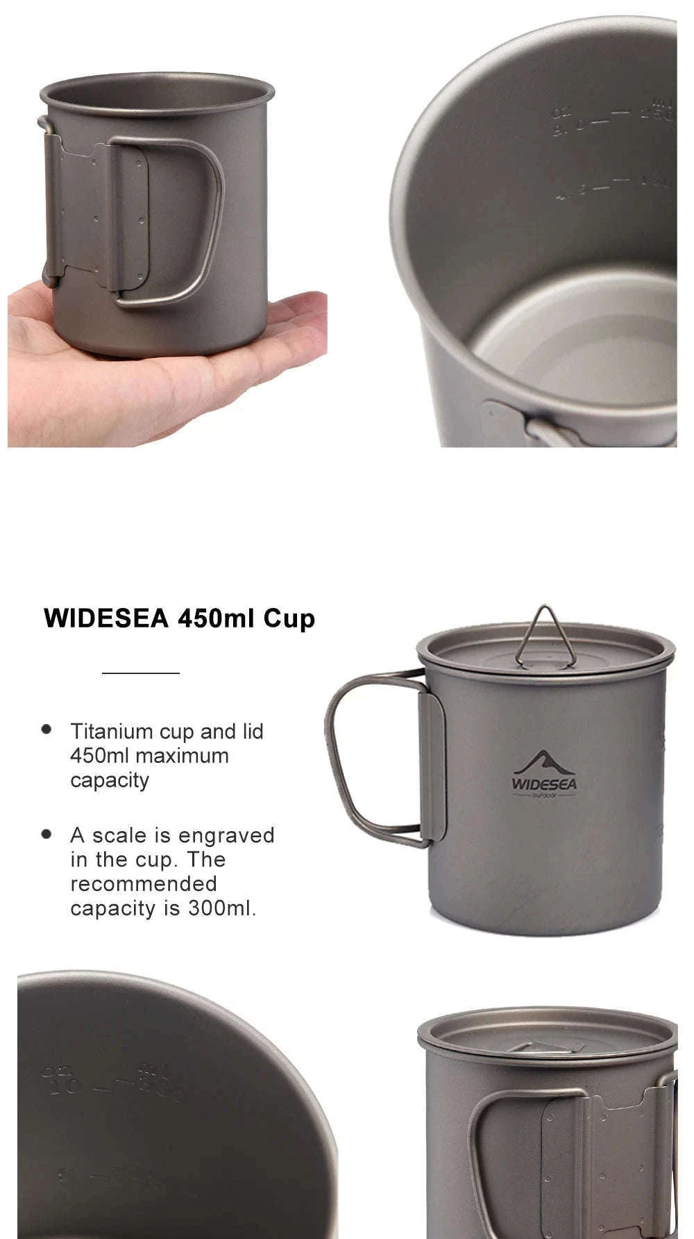 Titanium Cup with Lid Foldable Camping Coffee Mug-450mL