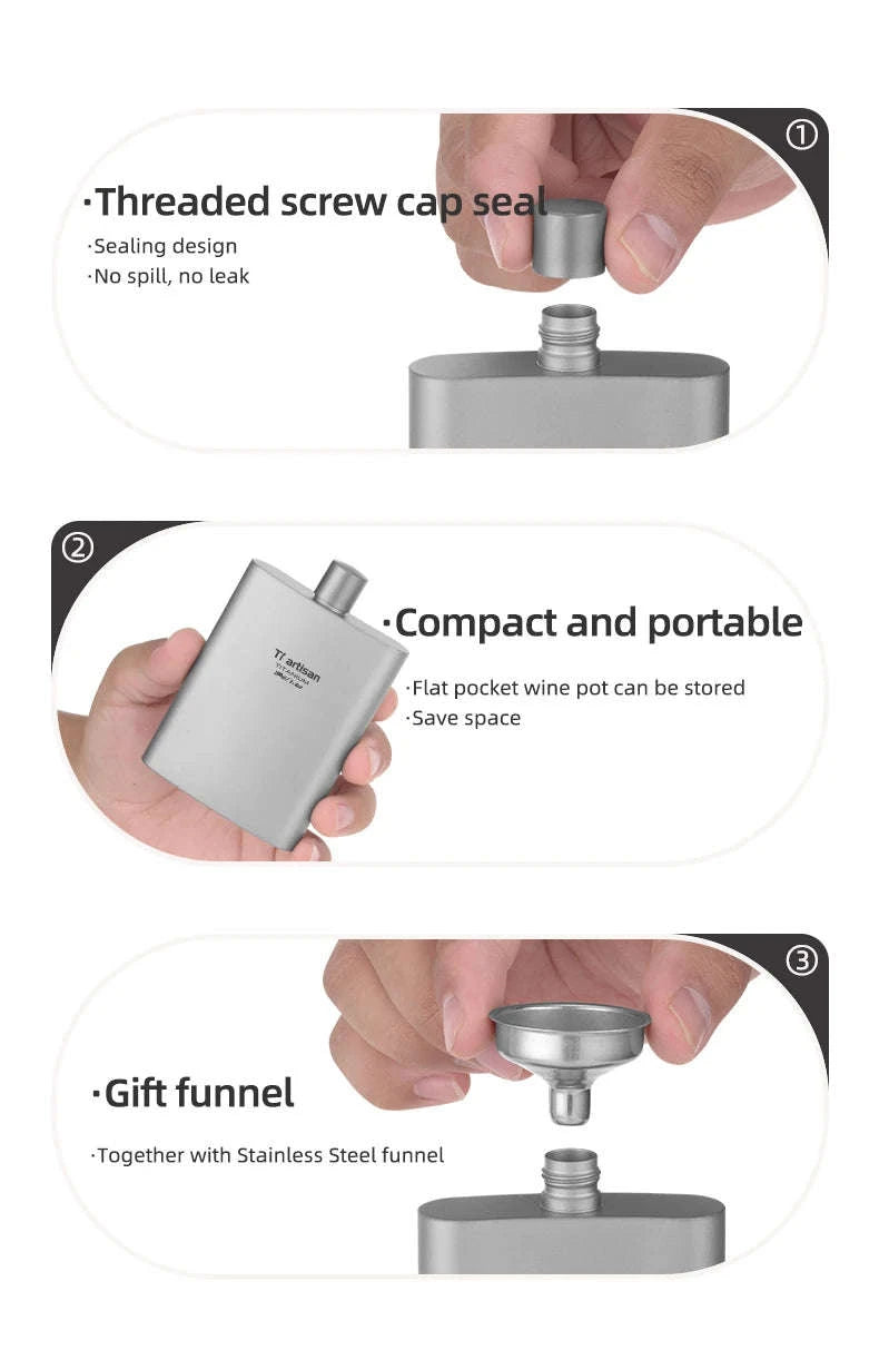 Titanium Pocket Flask 100ml with Funnel-ice Crysatl