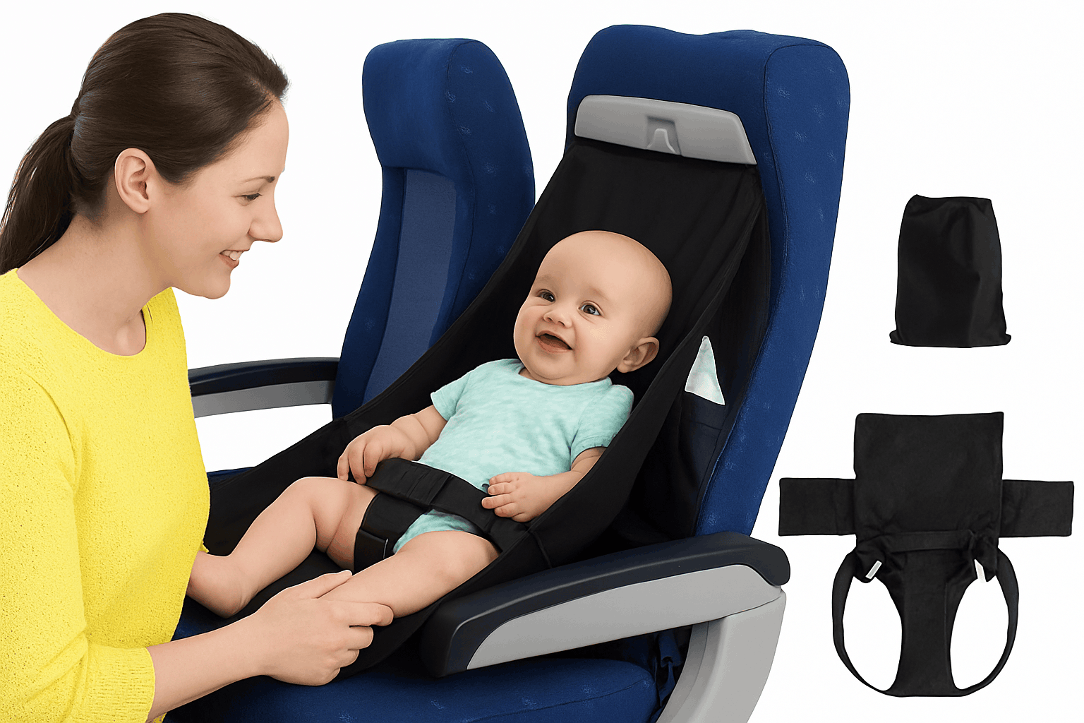 Toddler Airplane Seat Extender Bed with Footrest Hammock & Pocket-With Storage Bag
