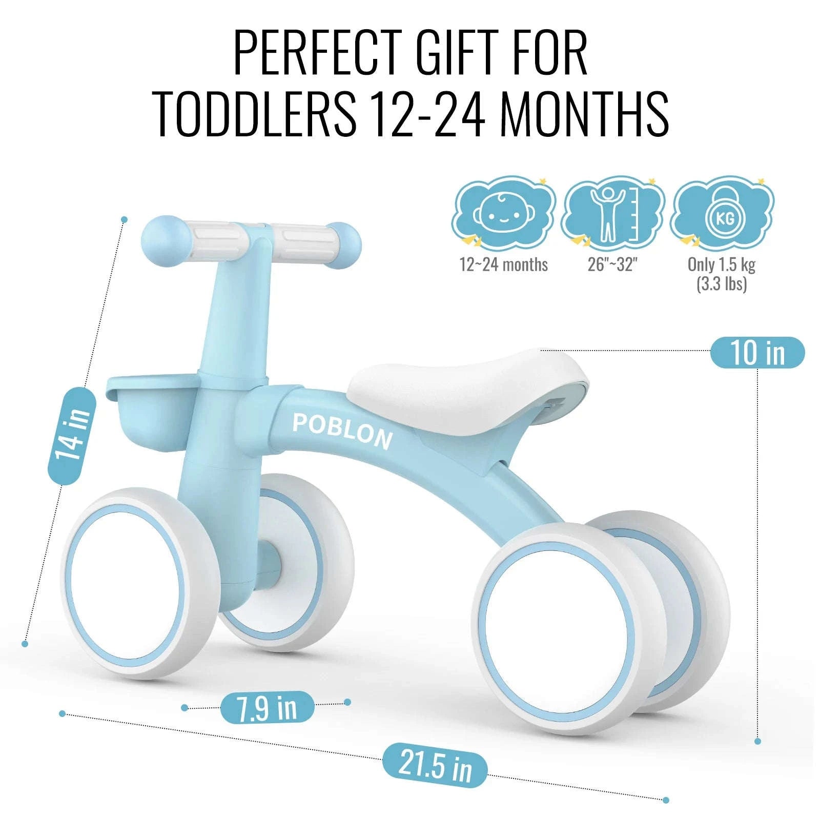 Toddler Balance Bike Walker with 4 Wheels and Adjustable Seat-green / france