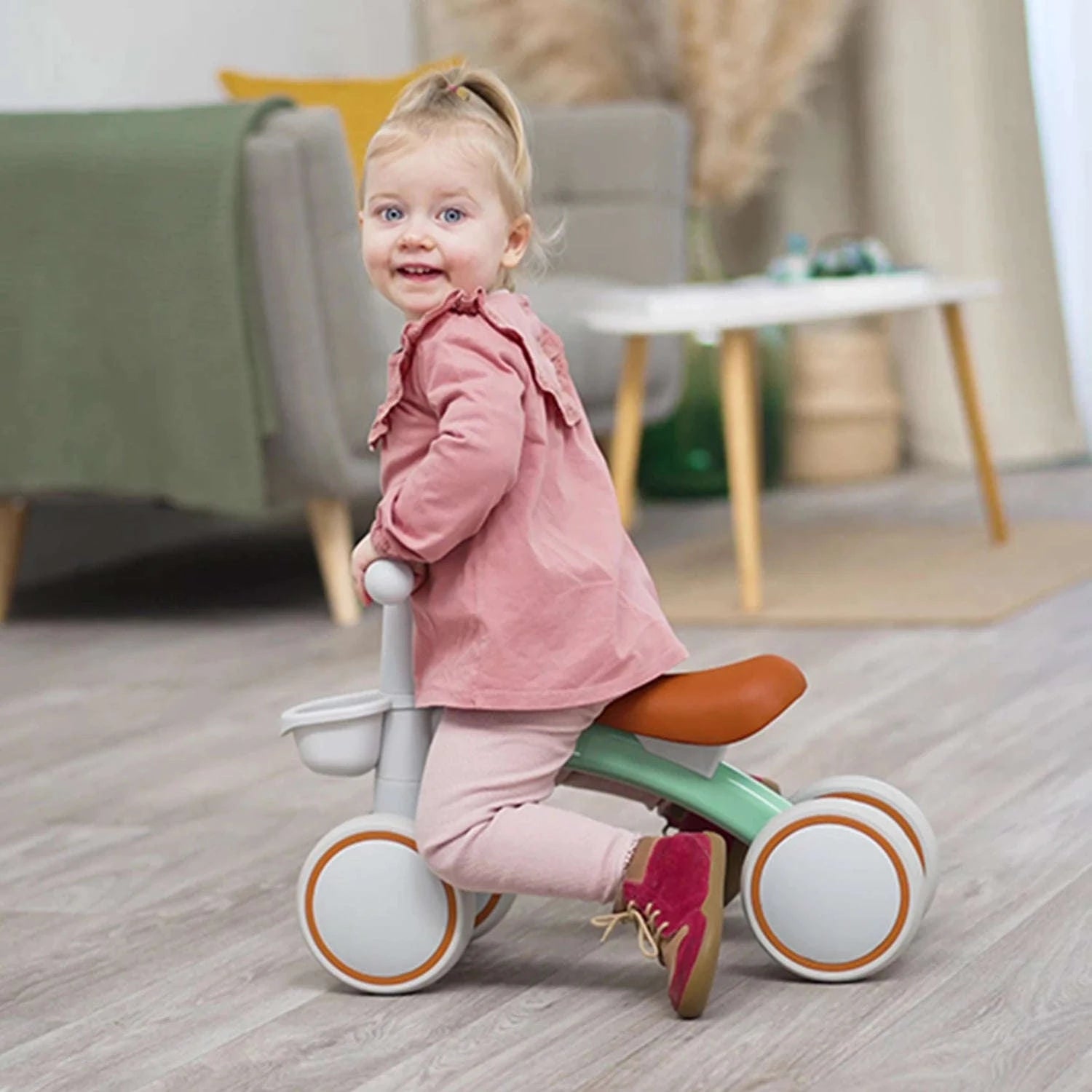Toddler Balance Bike Walker with 4 Wheels and Adjustable Seat-green / france