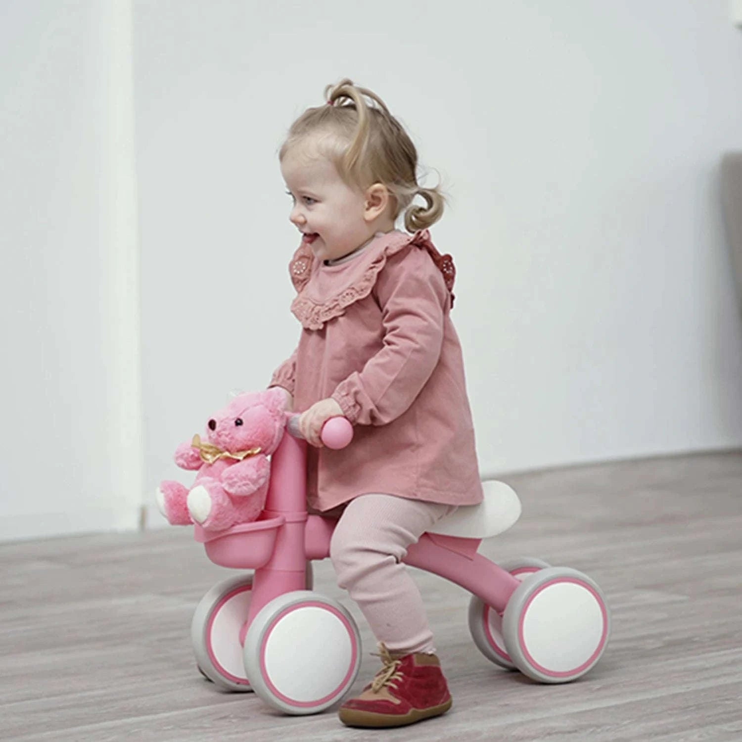 Toddler Balance Bike Walker with 4 Wheels and Adjustable Seat-green / france