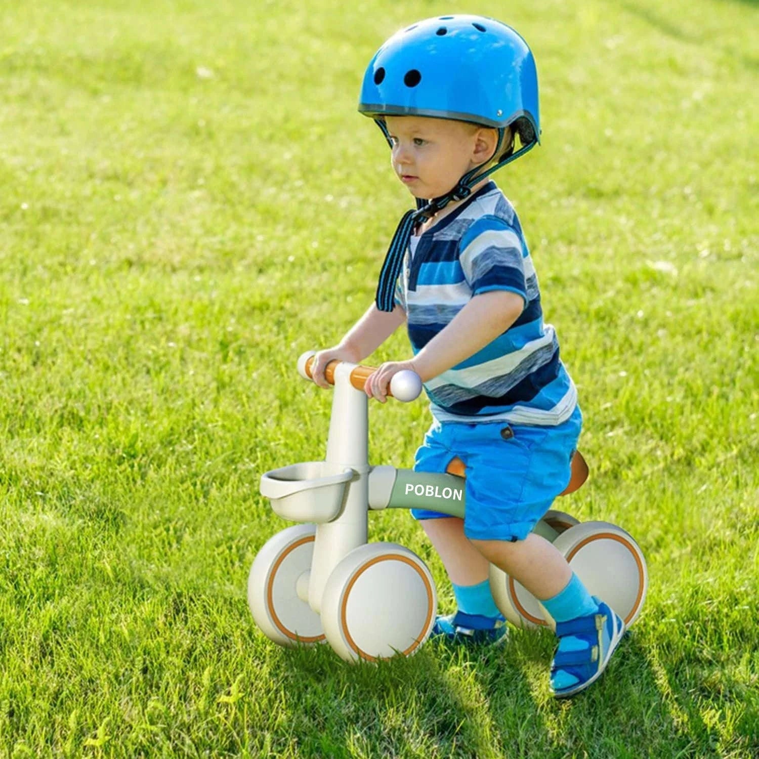 Toddler Balance Bike Walker with 4 Wheels and Adjustable Seat-green / france