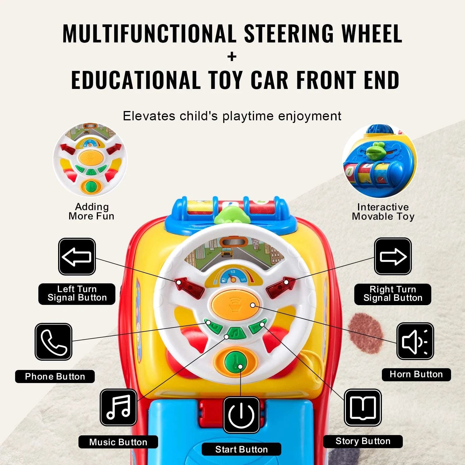 Toddler Ride On Push Car with Music, Storage & Anti-Tip Design-Multicolor / United States