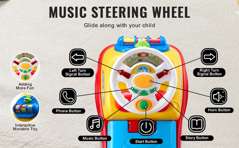 Toddler Ride On Push Car with Music, Storage & Anti-Tip Design-Multicolor / United States