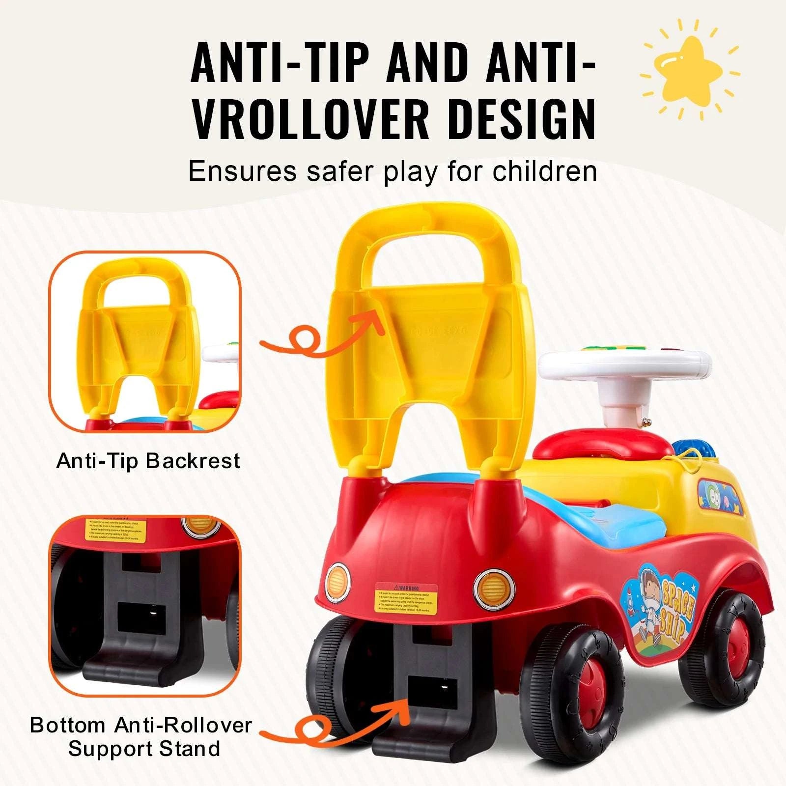 Toddler Ride On Push Car with Music, Storage & Anti-Tip Design-Multicolor / United States
