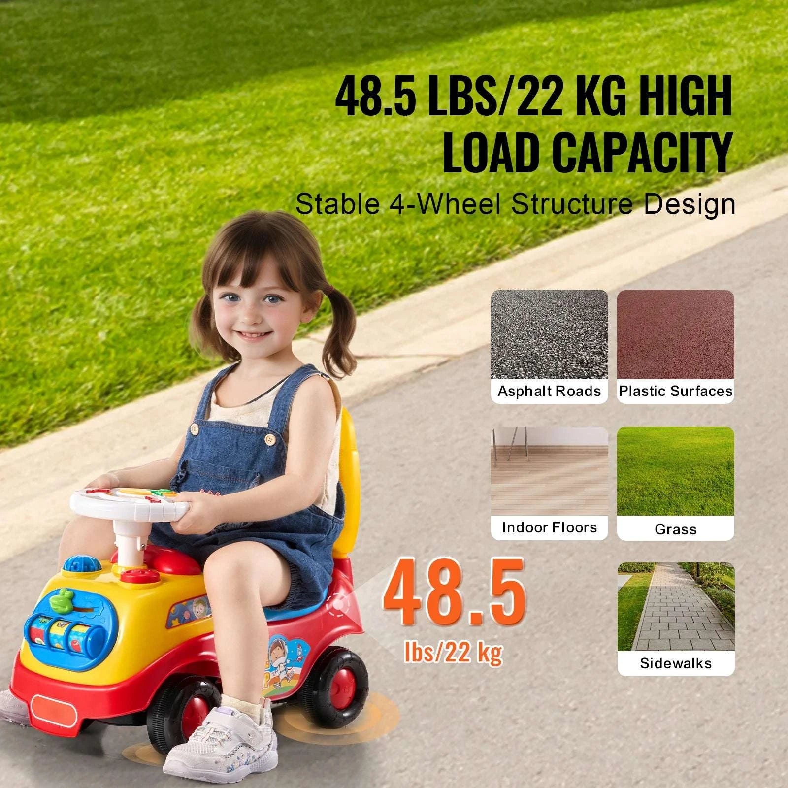 Toddler Ride On Push Car with Music, Storage & Anti-Tip Design-Multicolor / United States