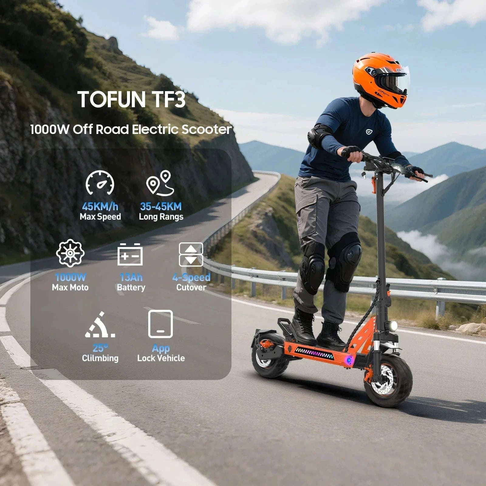 TOFUN TF3 1000W Electric Scooter for City and Off-Road-TF3 / france