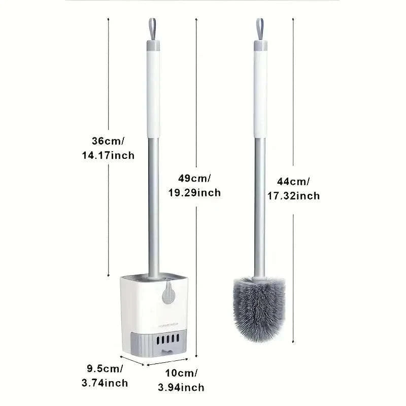 Toilet Brush and Holder Set with 44cm Handle, Non-Shedding Bristles-United States / WHITE-1PC