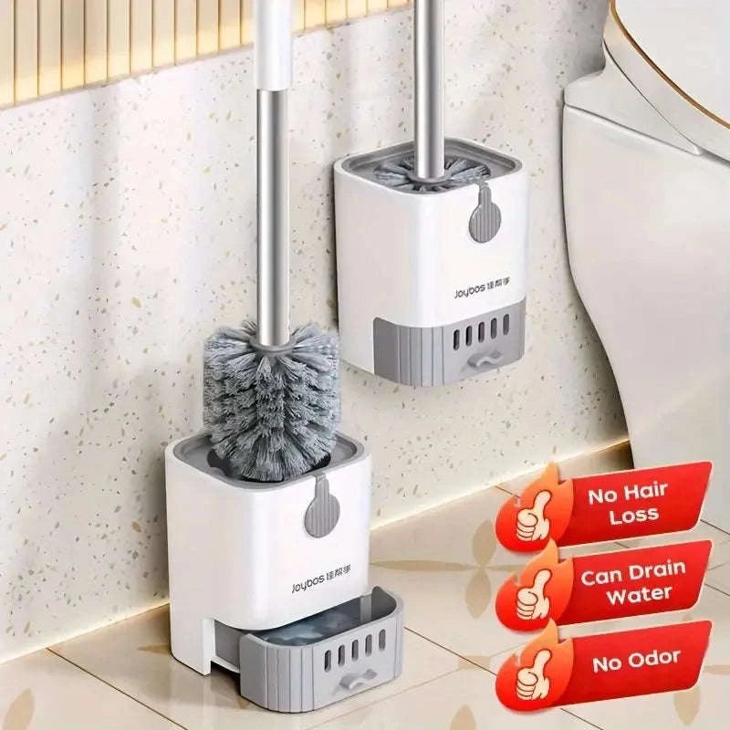 Toilet Brush and Holder Set with 44cm Handle, Non-Shedding Bristles-United States / WHITE-1PC