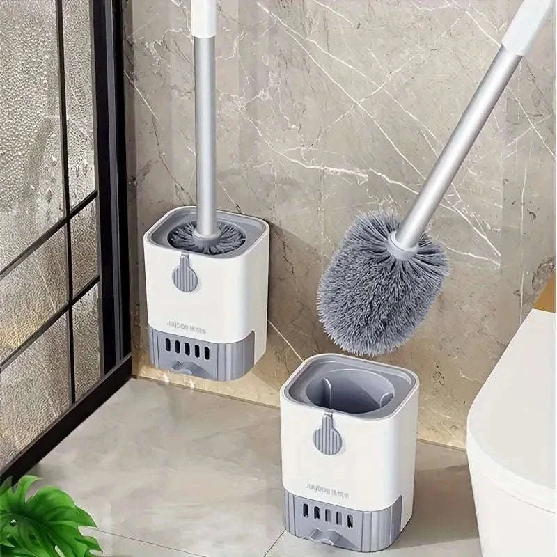 Toilet Brush and Holder Set with 44cm Handle, Non-Shedding Bristles-United States / WHITE-1PC