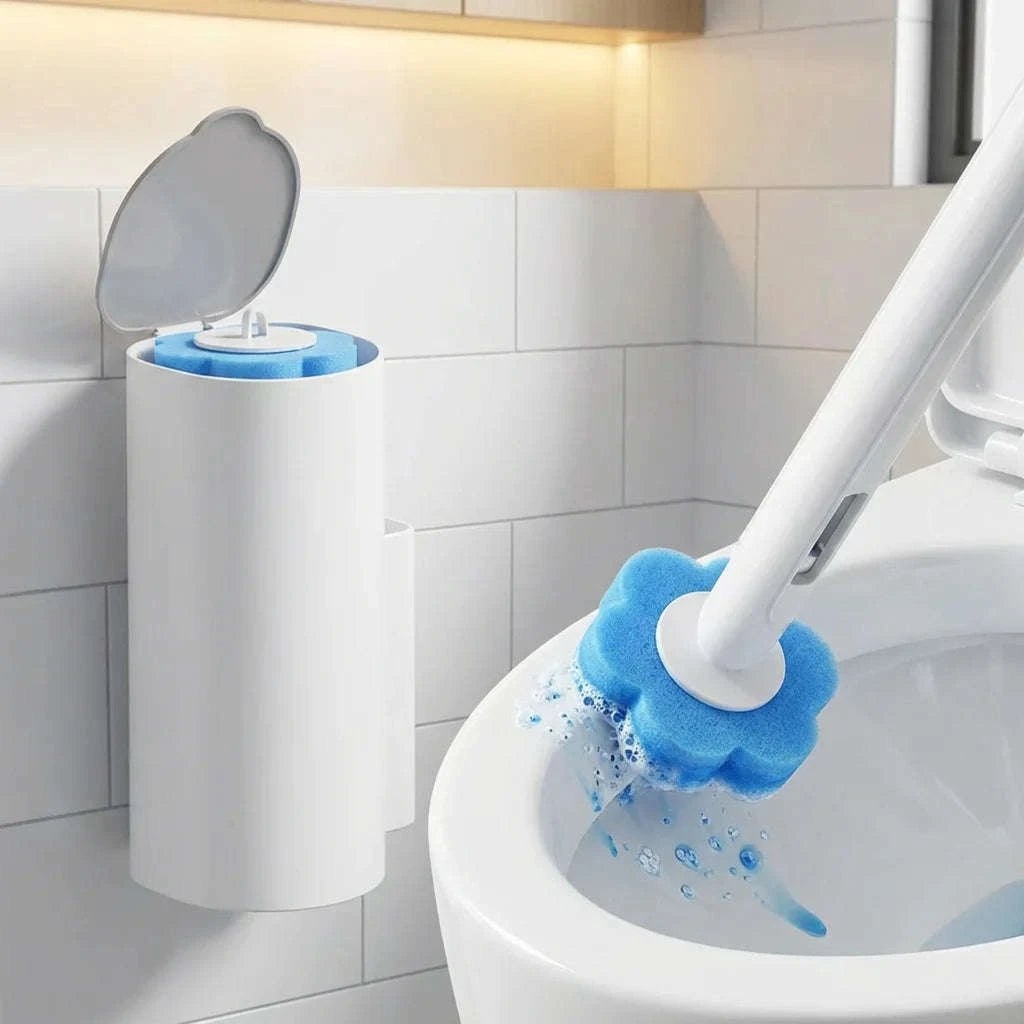 Toilet Brush with Built-In Cleaner & Disposable Antibacterial Heads-United States / WHITE-20PCS