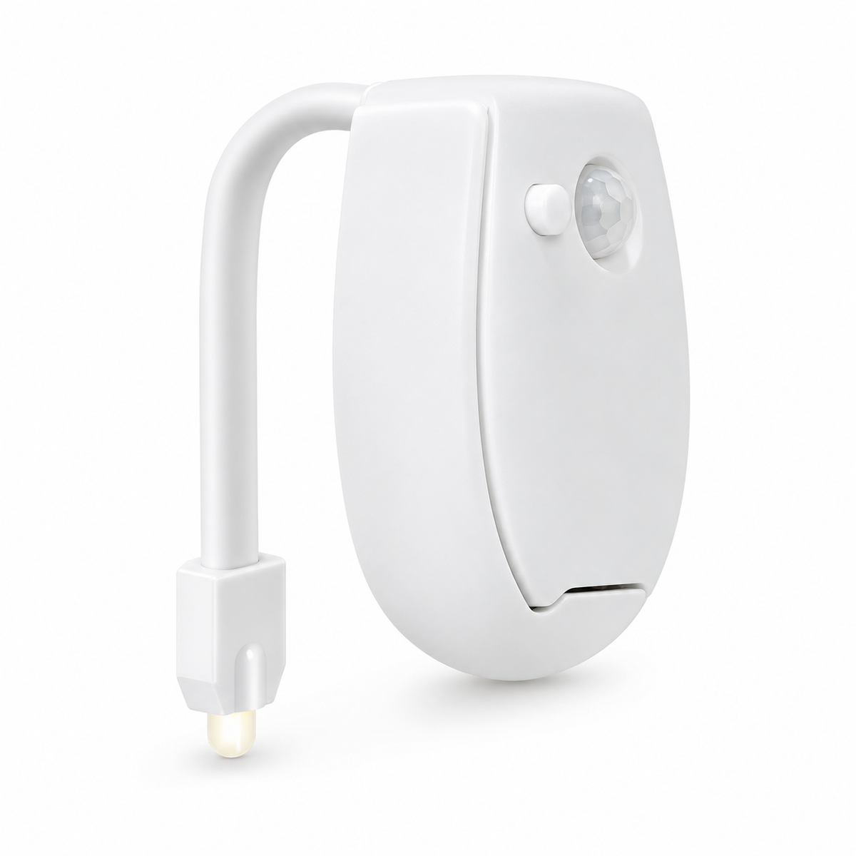 White toilet motion sensor night light on white background