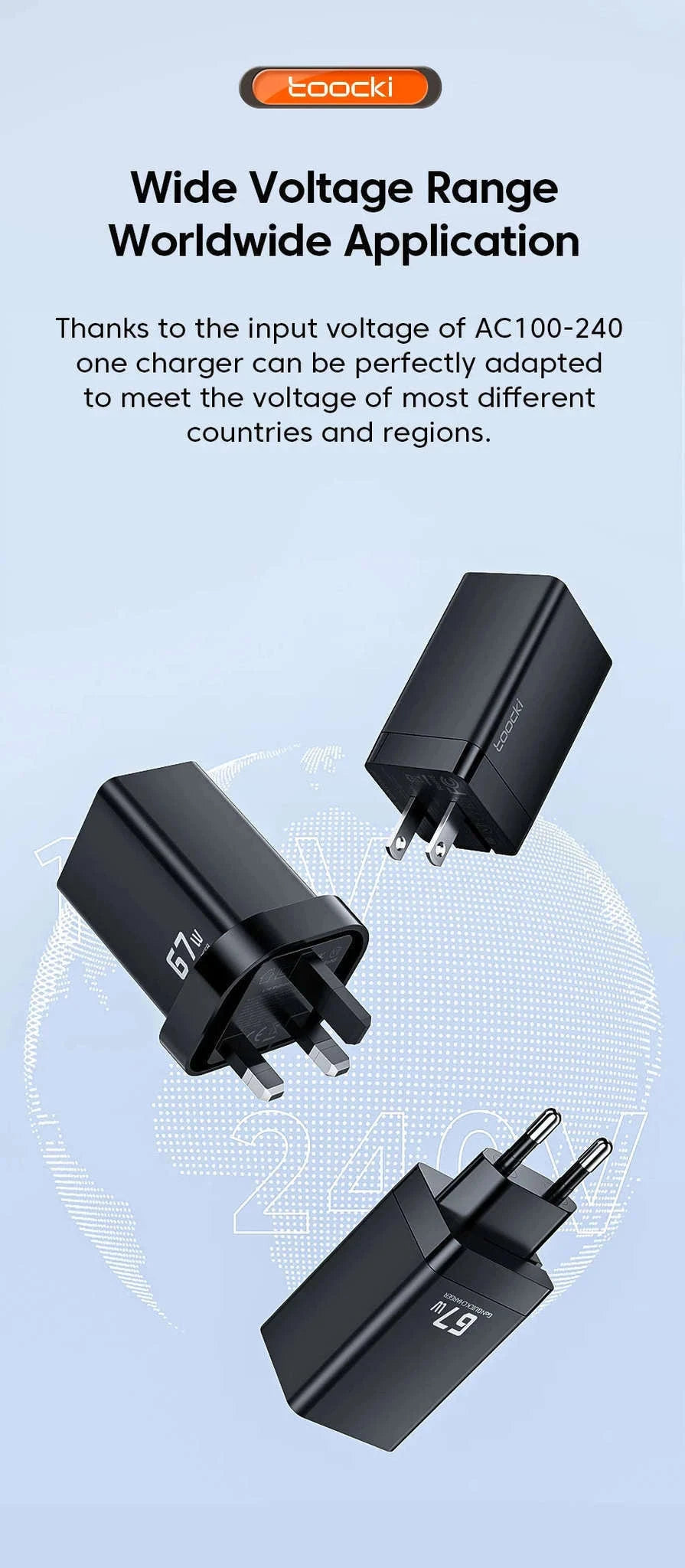 Toocki 67W GaN USB C Charger with 1m USB-C Cable-EU Black