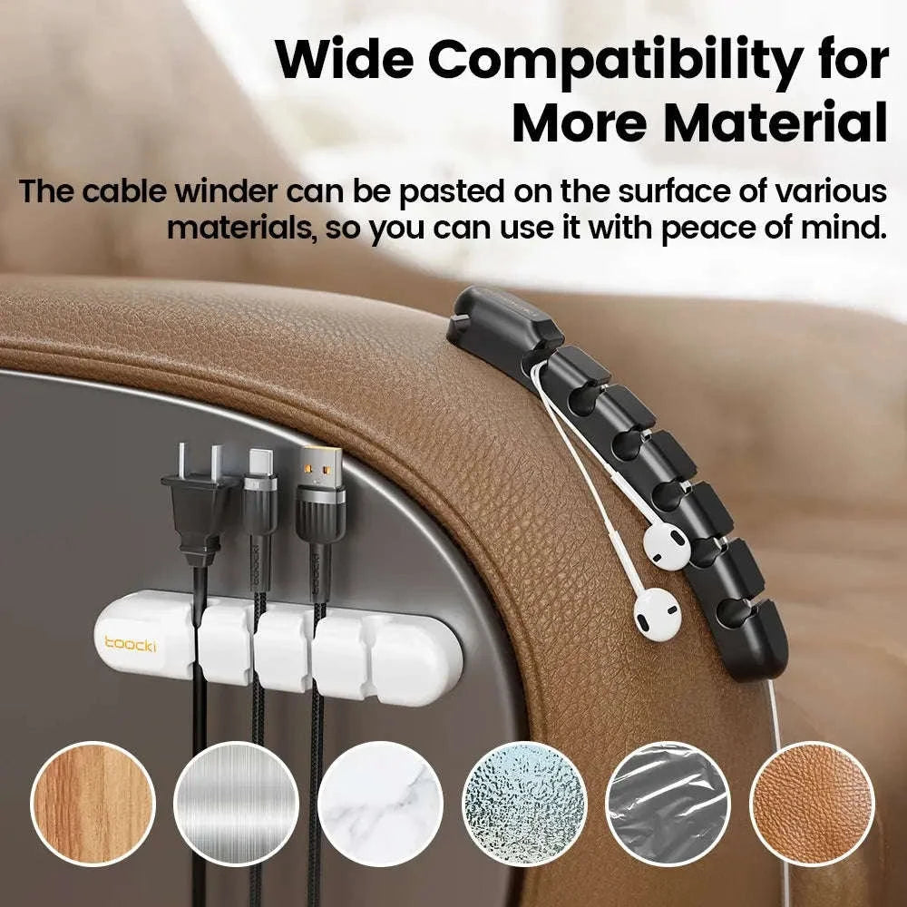 Toocki Silicone Cable Organizer – Flexible Multi‑Cable Winder for Desk & Home-7 Clips White