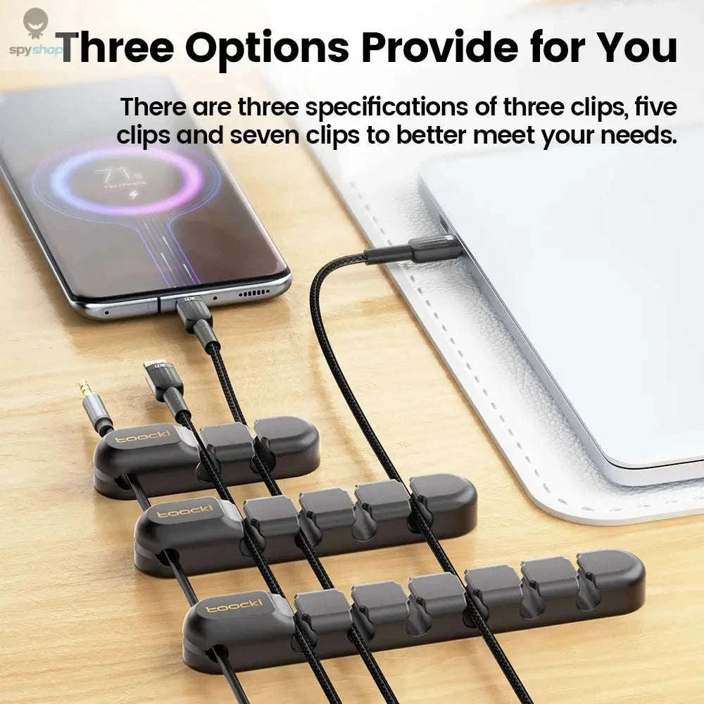 Toocki Silicone Cable Organizer – Flexible Multi‑Cable Winder for Desk & Home-7 Clips White