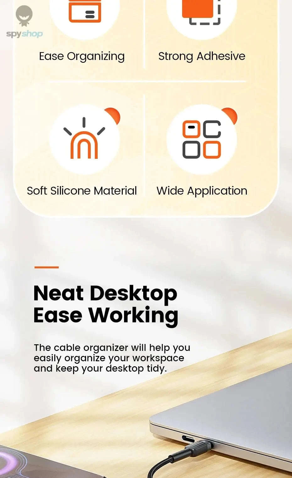 Toocki Silicone Cable Organizer – Flexible Multi‑Cable Winder for Desk & Home-7 Clips White