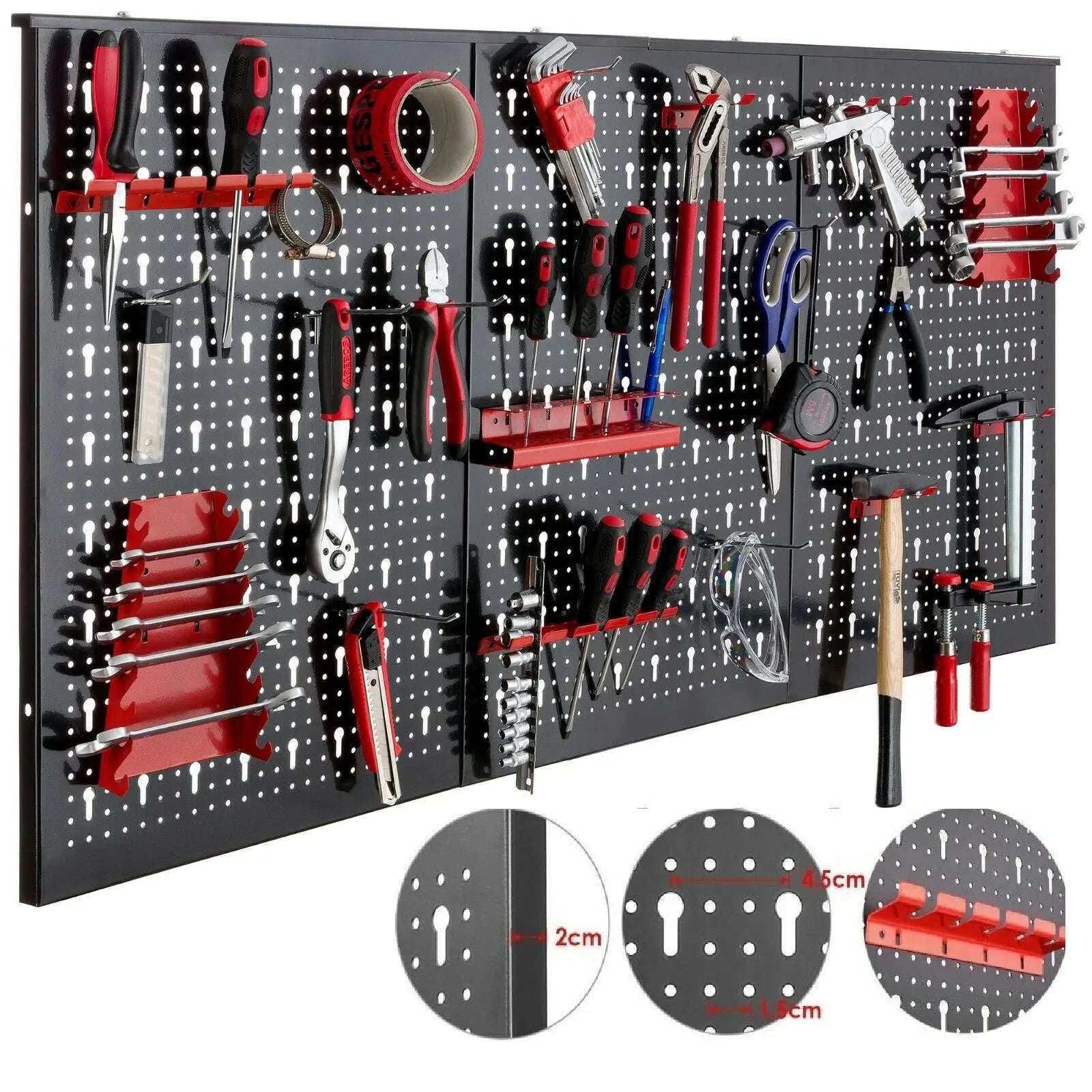Tool Wall Perforated Wall Metal Panel Set with 17 Hooks-GERMANY