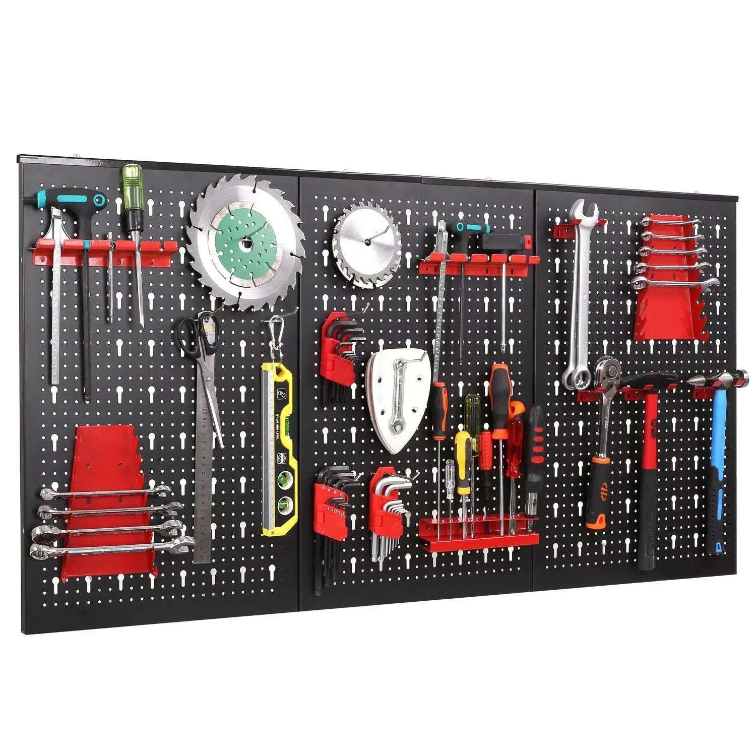 Tool Wall Perforated Wall Metal Panel Set with 17 Hooks-GERMANY