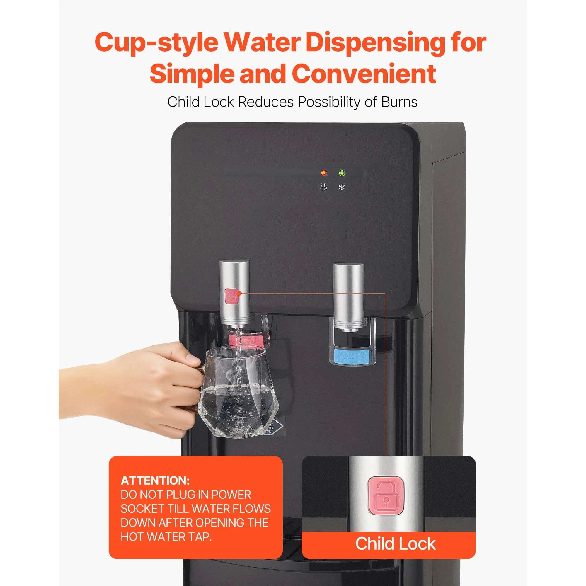Top Loading Hot and Cold Water Dispenser for 3 or 5 Gallon Bottles-Black / United States