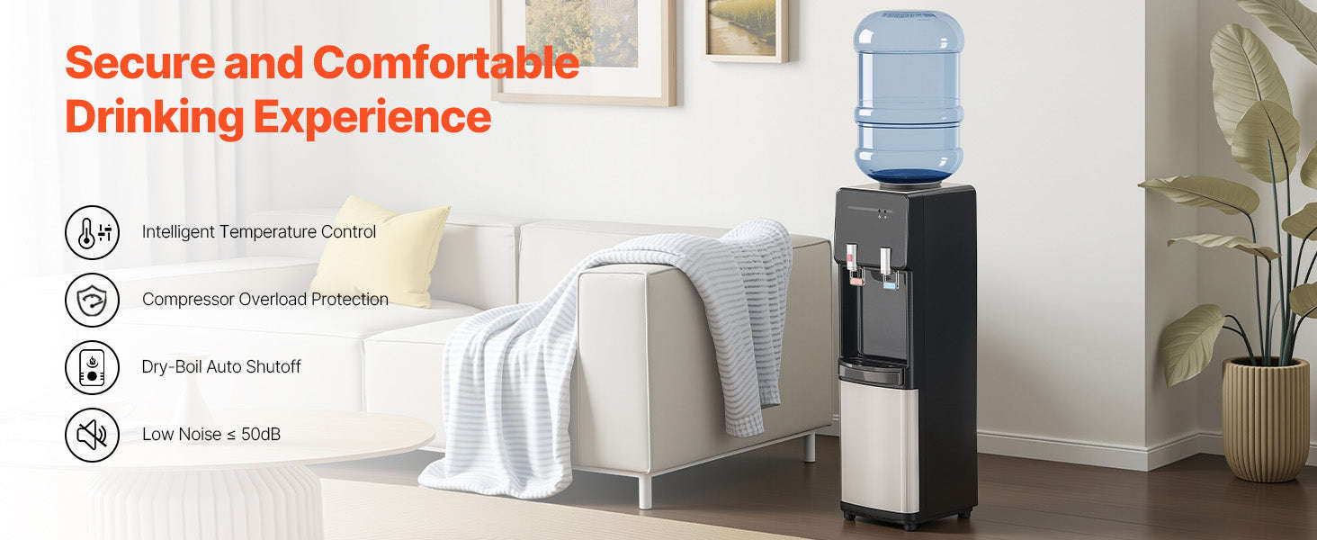 Top Loading Hot and Cold Water Dispenser for 3 or 5 Gallon Bottles-Black / United States