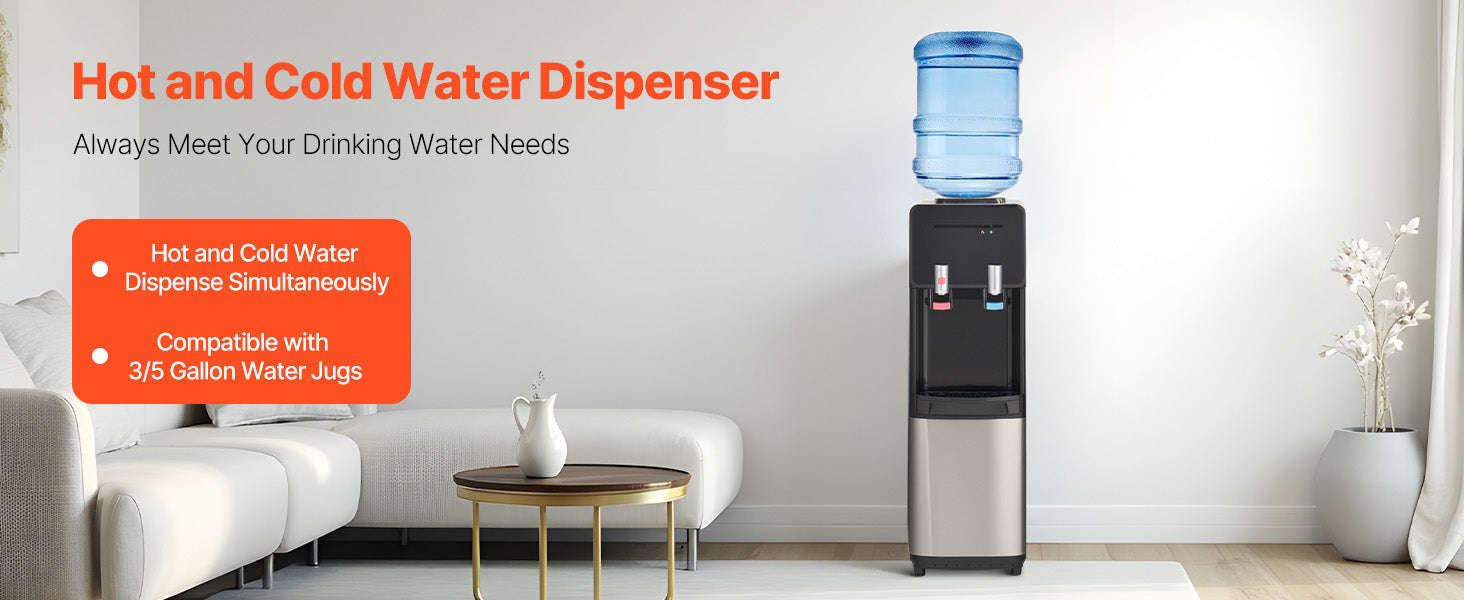 Top Loading Hot and Cold Water Dispenser for 3 or 5 Gallon Bottles-Black / United States