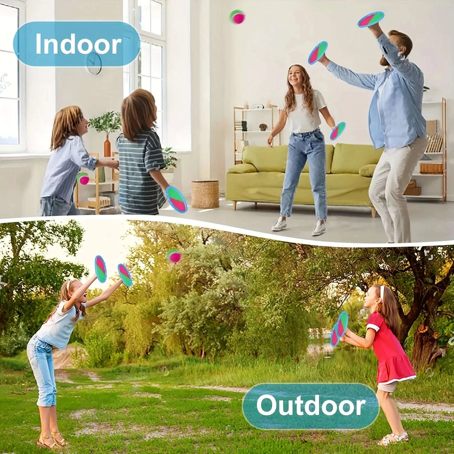 Toss and Catch Paddle Ball Set with 2 Bats and Sticky Ball-2 beats 1 ball / United States
