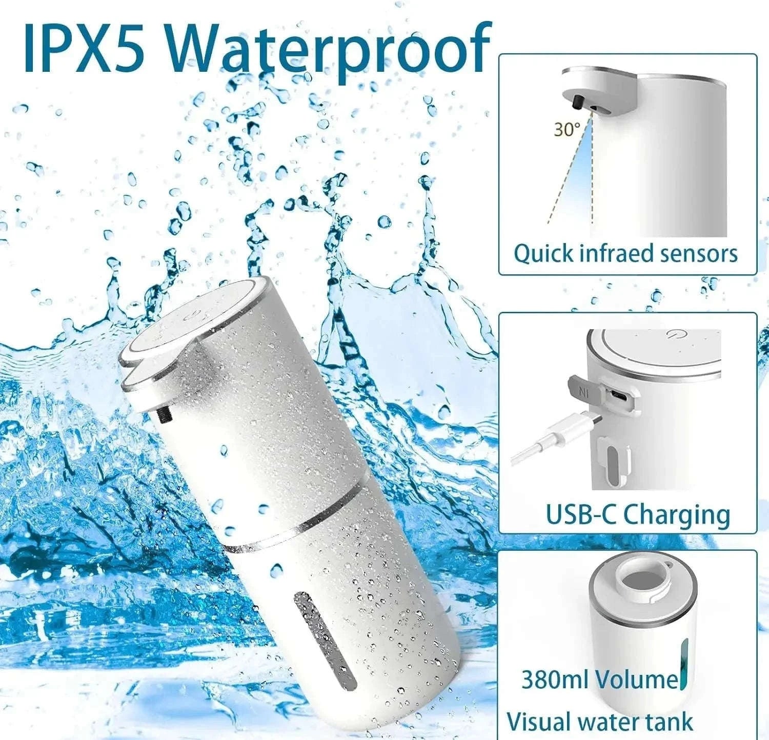 Touchless Automatic Soap Dispenser with Infrared Sensor USB Rechargeable-Foam