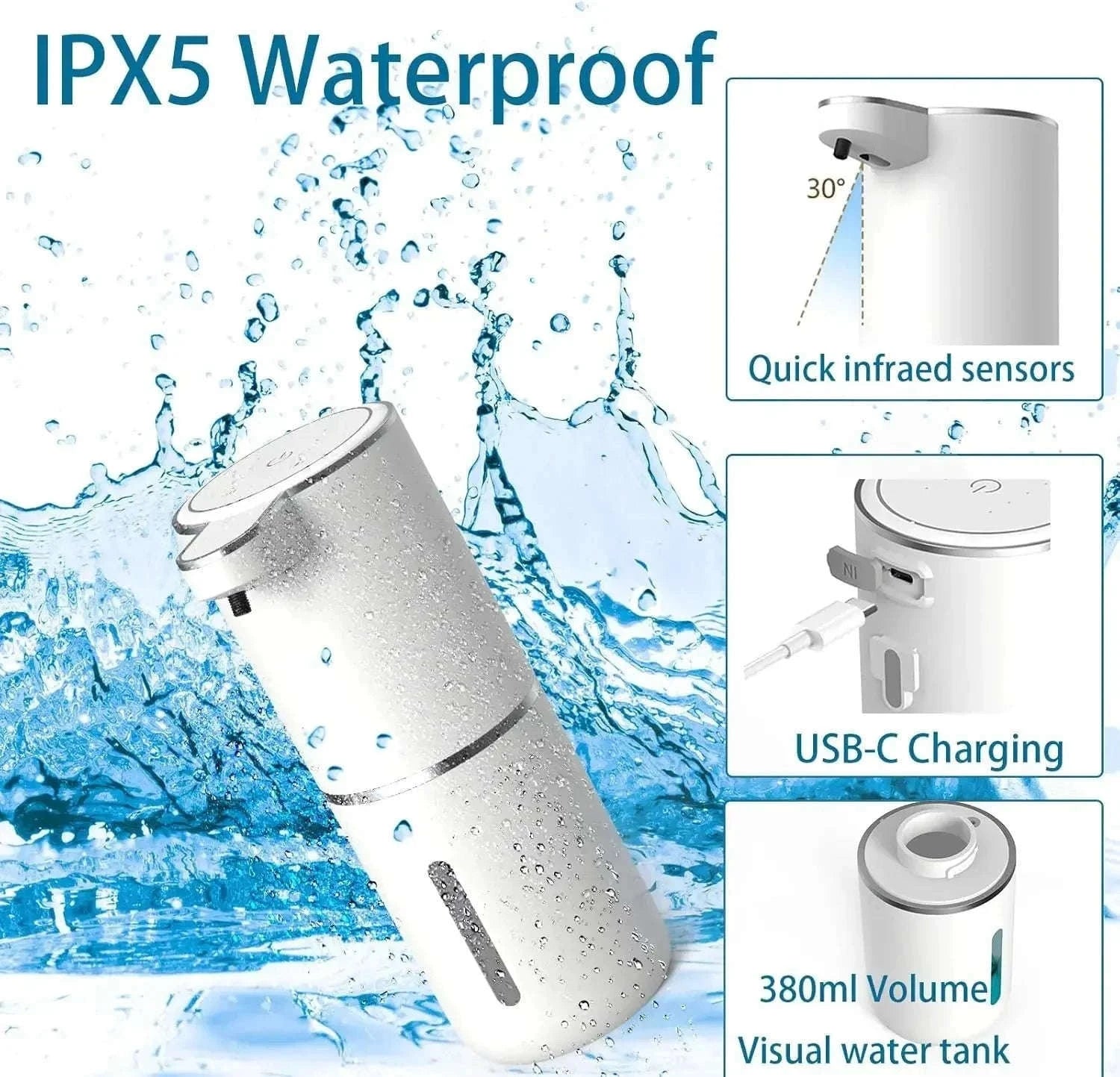 Touchless Automatic Soap Dispenser with Infrared Sensor USB Rechargeable-Foam