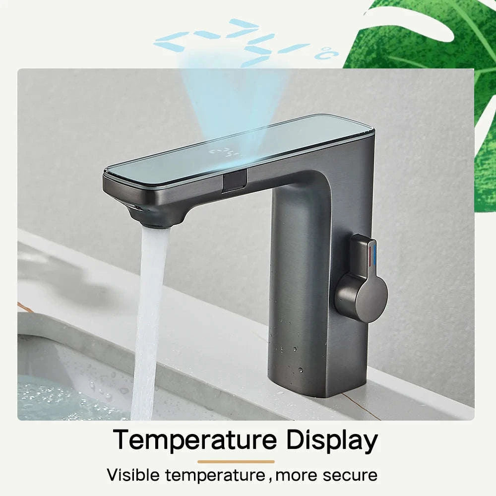 Touchless Sensor Basin Faucet with Smart Display-Chrome Basin Faucet / United States