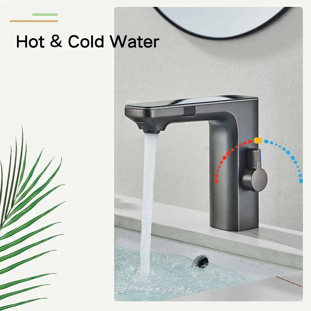 Touchless Sensor Basin Faucet with Smart Display-Chrome Basin Faucet / United States