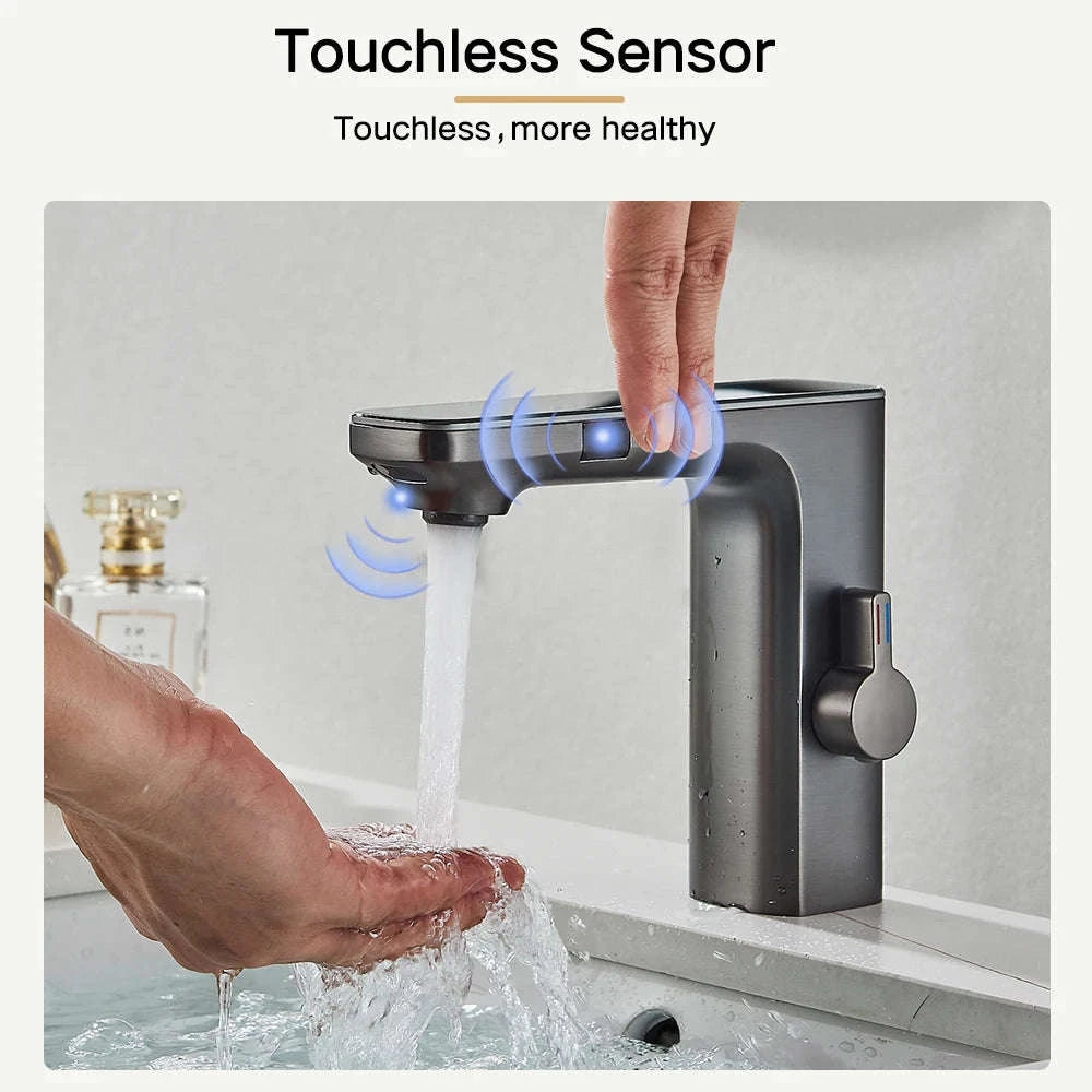 Touchless Sensor Basin Faucet with Smart Display-Chrome Basin Faucet / United States