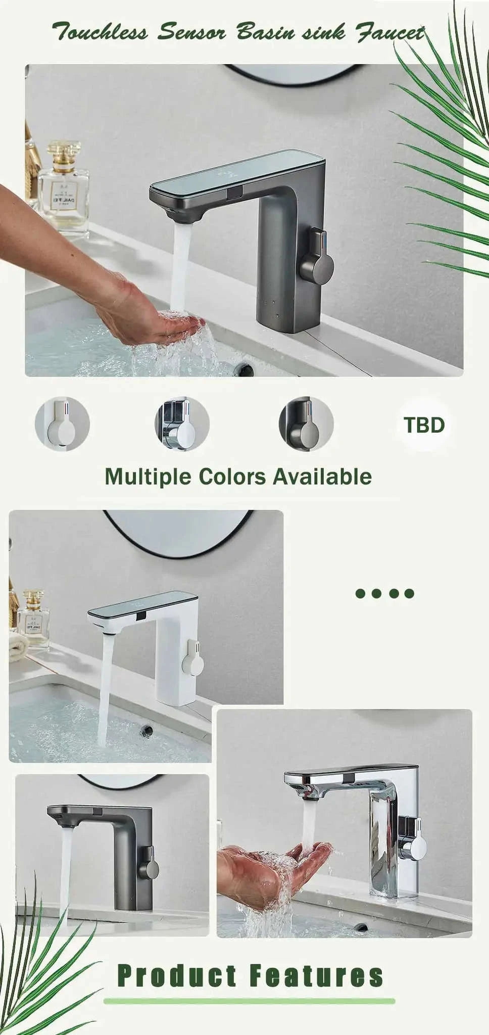 Touchless Sensor Basin Faucet with Smart Display-Chrome Basin Faucet / United States