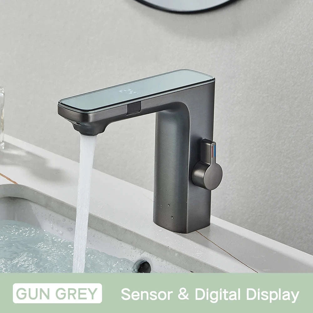 Touchless Sensor Basin Faucet with Smart Display-Chrome Basin Faucet / United States