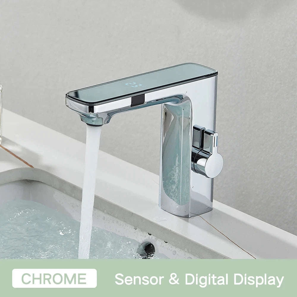 Touchless Sensor Basin Faucet with Smart Display-Chrome Basin Faucet / United States